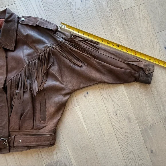 Vintage Brown Leather Fringe Jacket Size Medium - Picture 7 of 10